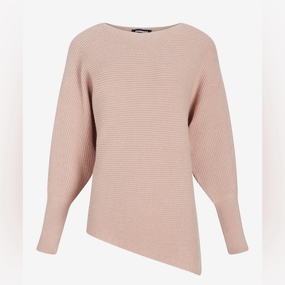 Express Ribbed Asymmetrical Sweater, Pink Rose, Size Small